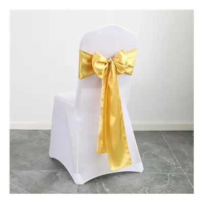 (50 Pcs, Gold) Satin Chair Cover Sashes Bows for Wedding