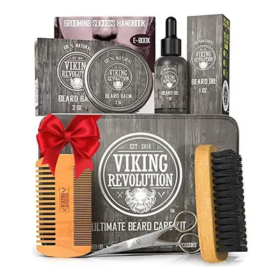 Beard Care Kit for Men- Sandalwood- Ultimate Beard Grooming Kit Includes 100% Boar Beard Brush, 