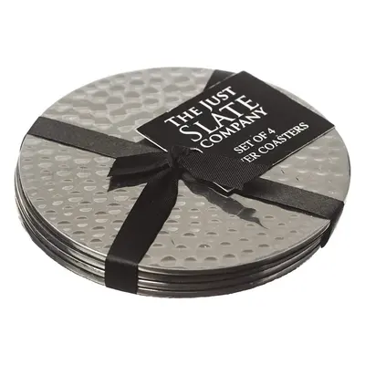 The Just Slate Company JS/SS/FH/C4/B Stainless Steel Flat Hammered Coasters, Set of