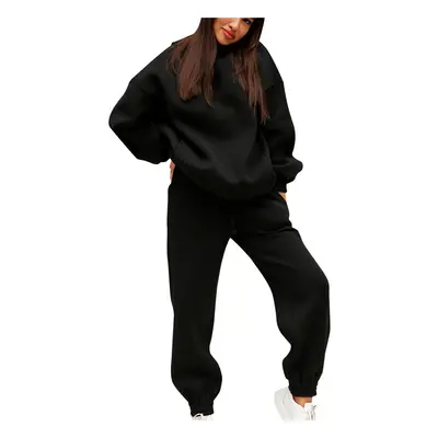 (black, M) Women Hooded Sweatsuits Sets Hoodie Tracksuits Piece Loose Pullover and Sweatpants Sp