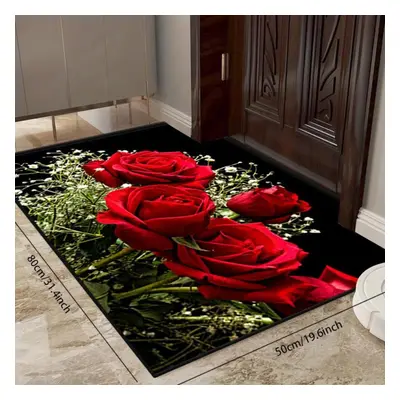 (160*200cm) 1pcs Rose Pattern Floor Mat Modern Kitchen Polyester Rug Non-slip Colorful Indoor Ca