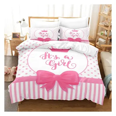 (as the picture, AU Double 180x210cm) 3D Girls&apos; Room Bedding Set Pink Crown Duvet Cover And