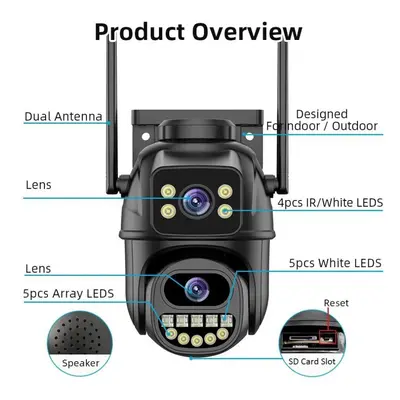 EU Plug 4K 8MP WiFi Surveillance Camera, Dual Lens, 4X Digital Zoom, AI Human Detect, ONVIF, Out