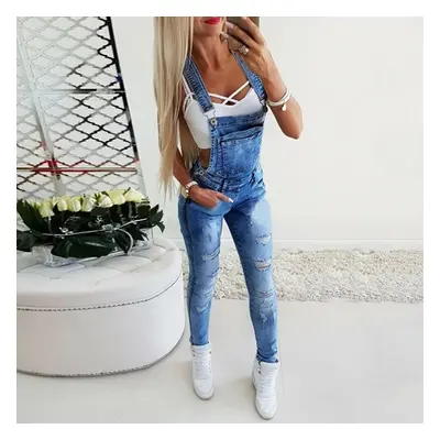 (L, light blue) Womens Denim Overalls Jumpsuits And Rompers Skinny Slim Fit Jeans Long Jumpsuit 