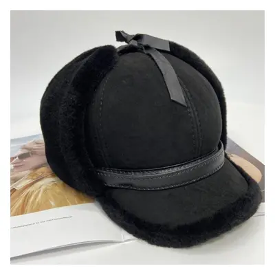 (black, 55-62cm) Wool Hat For Women Men Unisex Fluffy Winter Warm Ear Coverd Bomber Snow Cap She