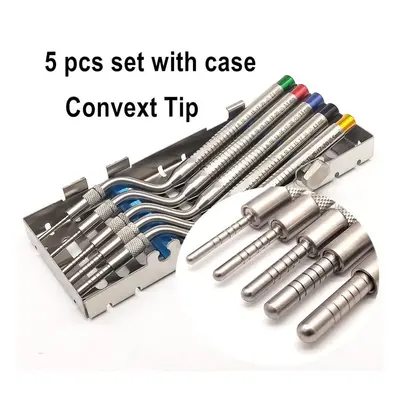 (5 pcs convex with case) Dental Implant Osteotome Tool Dental Sinus Lift Lifting Tool Bended Tip