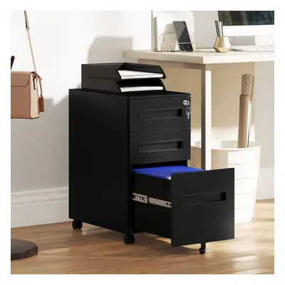 Vinsetto Lockable Mobile Filing Cabinet w/ Drawers x 43.5 x cm Black