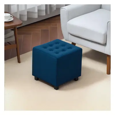 HOMCOM Square Footstool Small Ottoman with Wood Legs for Bedroom Blue