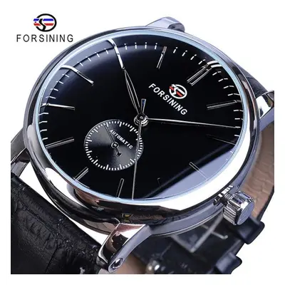 (black) Forsining Minimalist Men&apos;s Mechanical Watch Slim Dial Automatic Casual Clock Male W