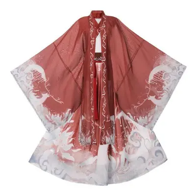 (red,white, XL) Hanfu Costume Chinese Wei And Jin Dynasty Style Collar Shirt+full Waist Dress Se