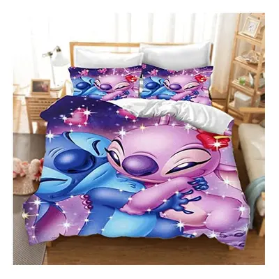 DDONVG Lilo & Stitch Bedding Set, 3D Anime Cartoon Children's Bedding Set with Pillowcase, 100% 