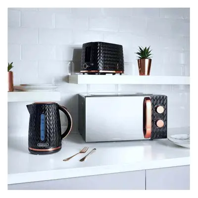 Goodmans Kitchen Set Microwave Toaster & Kettle Black & Copper Textured 3pc