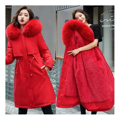 (Red, UK = Tag 2XL) UK Women's Fleece Lined Parka Hooded Ladies Winter Warm Coat Long Jacket Out