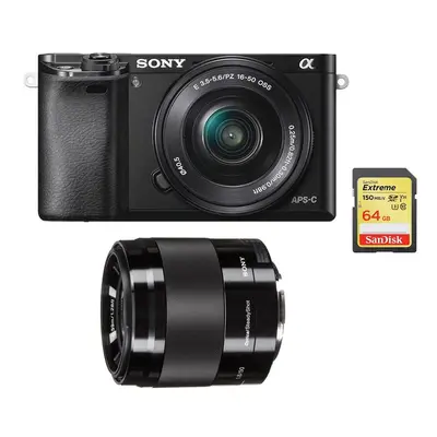 SONY A6000 Blcak KIT SEL 16-50MM + SEL 50MM F1.8 + 64GB SD card