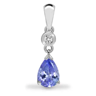 Jewelco London 9ct White Gold Rubover 0.04ct Diamond and Pear Lilac 0.6ct Tanzanite Happy Tears 