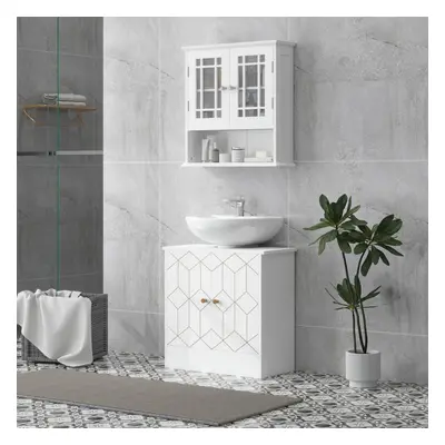 HOMCOM Bathroom Under Sink Cabinet for Basin with or without Pedestal White