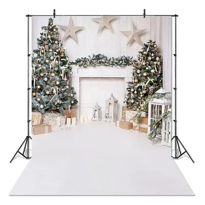 Christmas Photography Backdrops White Fireplace Wood Floor Background Cloth Photo Studio Backgro