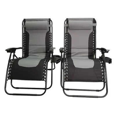 Set of Luxury Padded Multi Position Zero Gravity Garden Relaxer Chair Lounger in Grey & Black