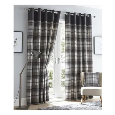 (66 x 90" (168x229cm)) Grey Curtains Eyelet Rings Lined Tartan Check