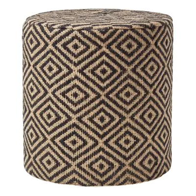 Homescapes Jute Round Pouffe Black and Off-White Herringbone Pattern x x cm