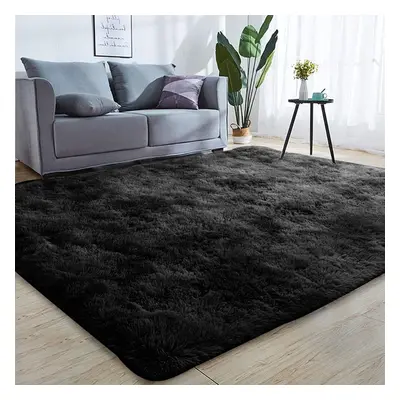 (Black, X cm) Fluffy Rugs Anti-Slip Large Shaggy Rug Super Soft Mat Living Room Bedroom Carpet