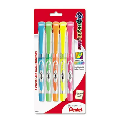 Pentel SL12BP5M 24/7 Highlighter Chisel Tip Blue/green/orange/pink/yellow Ink 5/set