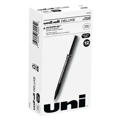 uni-ball Deluxe Stick Roller Ball Pen Micro 0.5mm Black Ink Metallic Gray Barrel Dozen