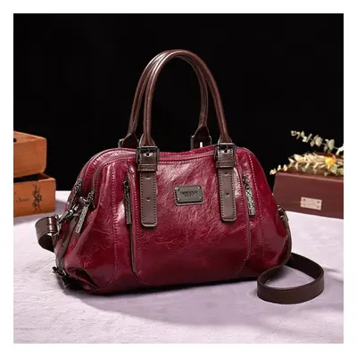 (burgundy, 28cm*13cm*20cm) Ladies Fashion Retro Portable Slung Large Capacity Multi-compartment 