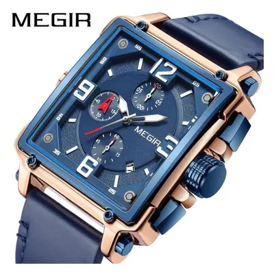 (blue) Megir Creative Men Watch Top Brand Luxury Chronograph Quartz Watches Clock Men Leather Sp