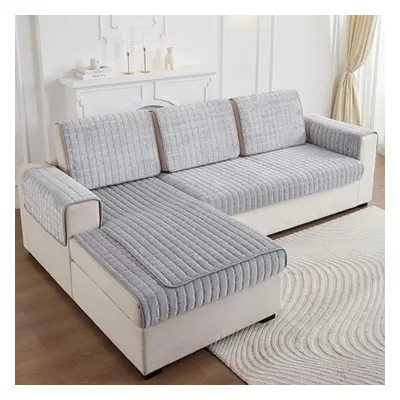 (light gray, 110x210cm 1pc) Solid Color Non-slip Sofa Cover Thicken Soft Plush Sofa Cushion Towe