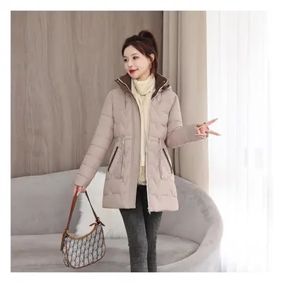 (khaki, XL) Stylish And Warm: Plus Size Hooded Korean Style Mid-length Coat For Women