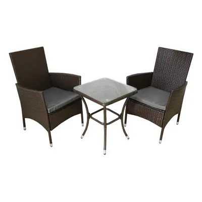 Bistro Set Rattan 3PC Outdoor Garden Chair Table Patio Dining Balcony Brown