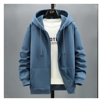 (blue, 9XL) Plus Size Hoodie Men Autumn Winter Fleece Hoodies Solid Color Jacket Hoodies Big Siz