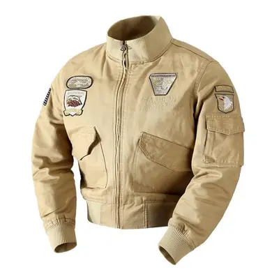 (khaki, XXXXL) Bomber Jacket Men Thermal Coat Airborne Pilot Jacket