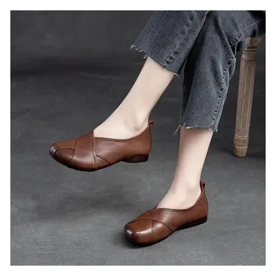 (auburn, 38) Johnature Retro Slip-on Shallow Women Shoes Soft Sole Casual Round Toe Loafers Genu