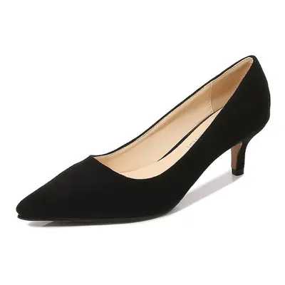 (black, 35) Women Stiletto High Heel Pumps 5cm Low Heel Flock Women Shoes Casual Office Shoes Po