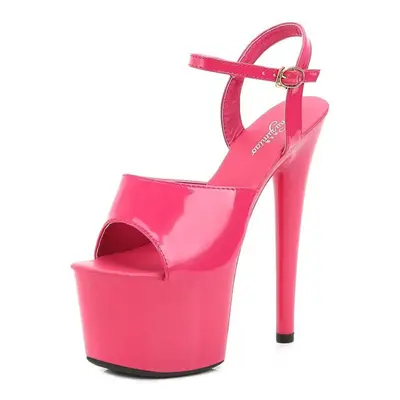 (rose, 42) Sexy 17cm High Heel Sandals Patent Leather Platform Stiletto Shoes For Women Colorful