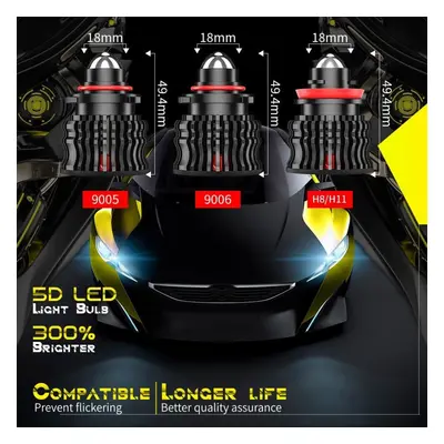 (yellow, H11 H8 H9) Laser Lens H11 Led Fog Light Bulb H8 Led Headlight H9 Hb3 Hb4 Csp 6000k 3000