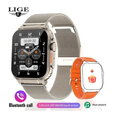 (gold, Mesh belt) LIGE Recording Function SIRI Dial Smart Watch 600MAH Large Battery TWS Music 1