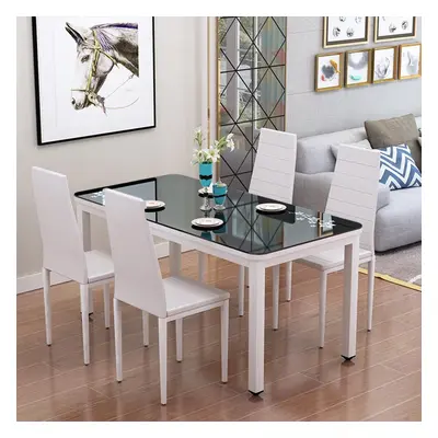 (White) Set of Modern PU Leather High Back Kitchen Dining Chairs