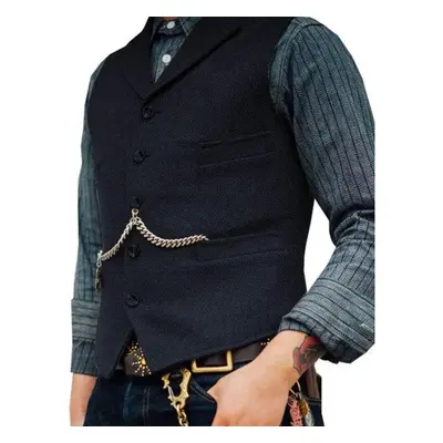 (navy, S) Men&apos;s Suit Vest Brown Herringbone Wedding Waistcoat Steampunk Style