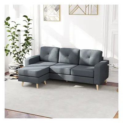 HOMCOM 3-Seater L-Shaped Linen Sofa w/ Sponge Seat Back Cushions, Dark Grey