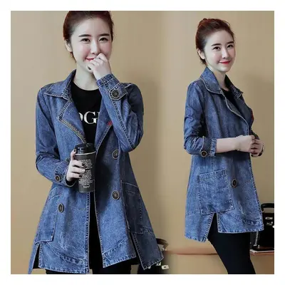 (blue, XL) Vangull Brand Women&apos;s Mid-length Denim Jacket Spring And Autumn Loose All-match 