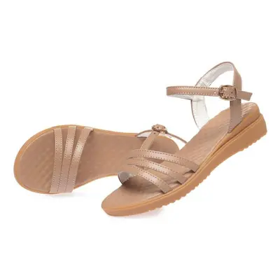 (tan, 37) Women Summer Sandals Genuine Leather Women Shoes Sandals Plus Size Fashion Wedge Non-s