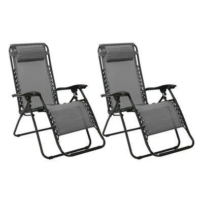 Set Of Zero Gravity Sun Lounger Recliner Beach Chair Patio Lounger Grey