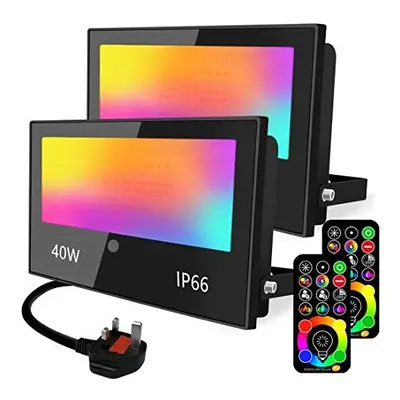 LED Floodlight Outdoor 40W 4000LM, Colour Changing Flood Lights, RGB Colours and Warm White, Tim