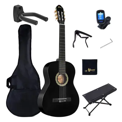 Winzz Classical Guitar Full Size Nylon-String Beginner Pack (39 Inches) with Footstool, Wall Mou