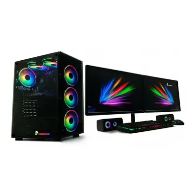 (8GB RTX 3050, Fans ARGB Glass Case) Gaming PC Bundle Dual 22" Monitor i7 SSD Wi-Fi