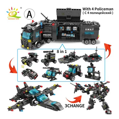 (A) Swat Police Station Truck Model Building Blocks City Machine Helicopter