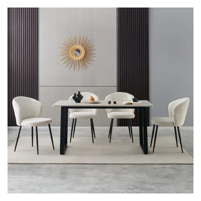 AINPECCA 150cm Dining Table Marble Effect Beige Top for Seaters